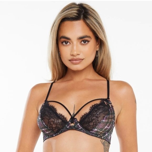 NWT Savage X Fenty Bra That's Hella Plaid Black Size 34DD Whimsigoth - Picture 5 of 6